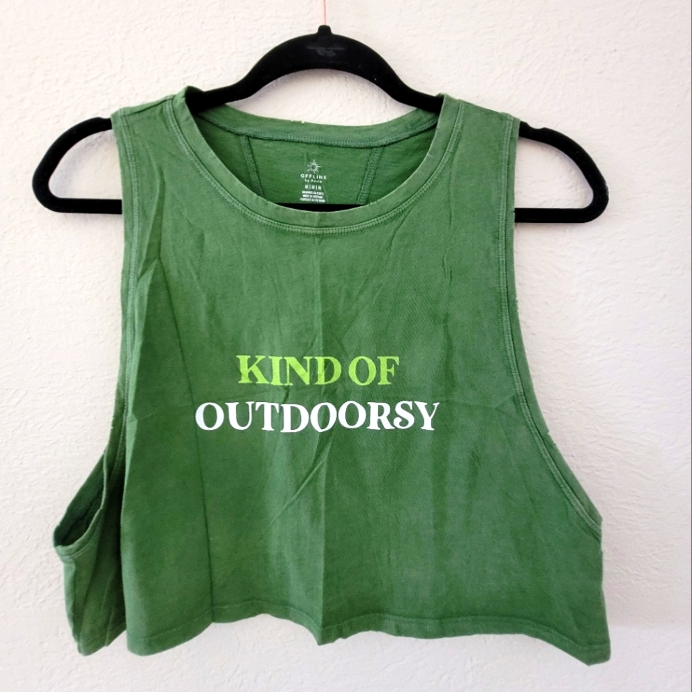 OFFLINE by Aerie Women's Kind Of Outdoorsy Graphic Crop Tank Size Medium Green